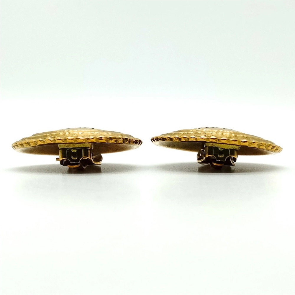 AUTH Chanel Vintage Brushed Gold Earrings - Picture 3 of 9